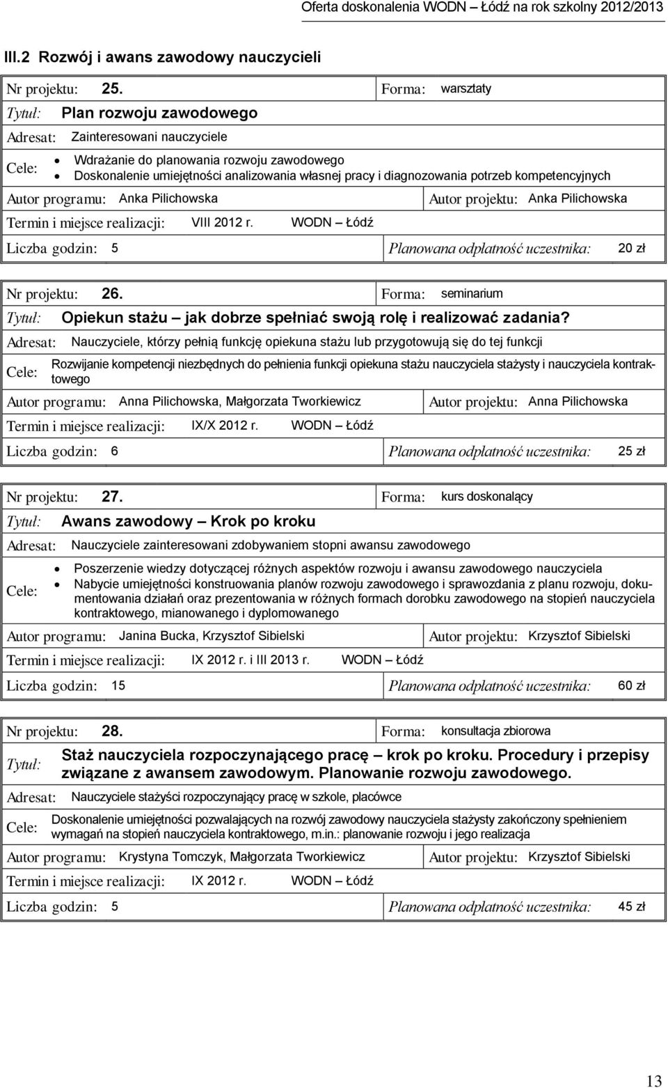 kompetencyjnych Autor programu: Anka Pilichowska Autor projektu: Anka Pilichowska Termin i miejsce realizacji: VIII 2012 r.