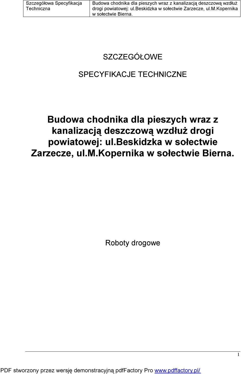 deszczową wzdłuż drogi powiatowej: ul.