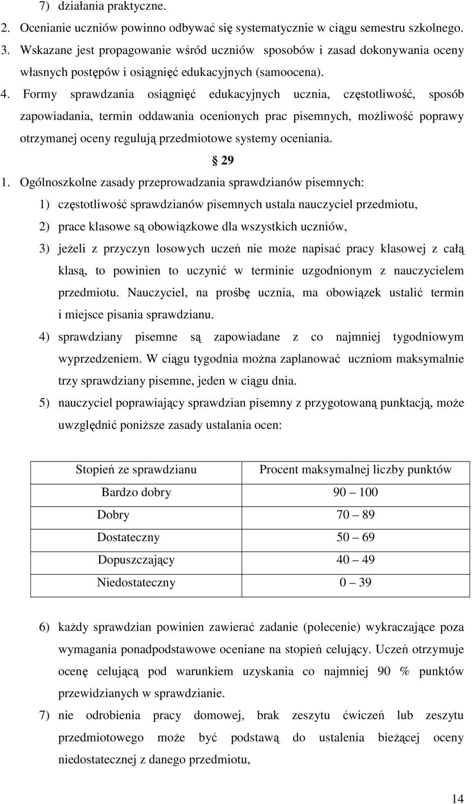 Formy sprawdzania osiągnięć edukacyjnych ucznia, częstotliwość, sposób zapowiadania, termin oddawania ocenionych prac pisemnych, moŝliwość poprawy otrzymanej oceny regulują przedmiotowe systemy