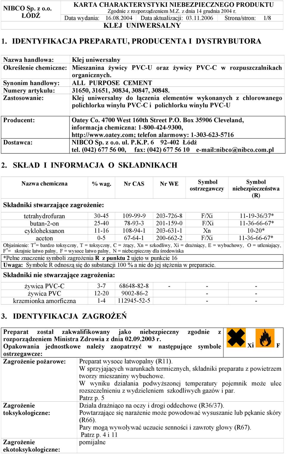 Synonim handlowy: ALL PURPOSE CEMENT Numery artykułu: 31650, 31651, 30834, 30847, 30848.