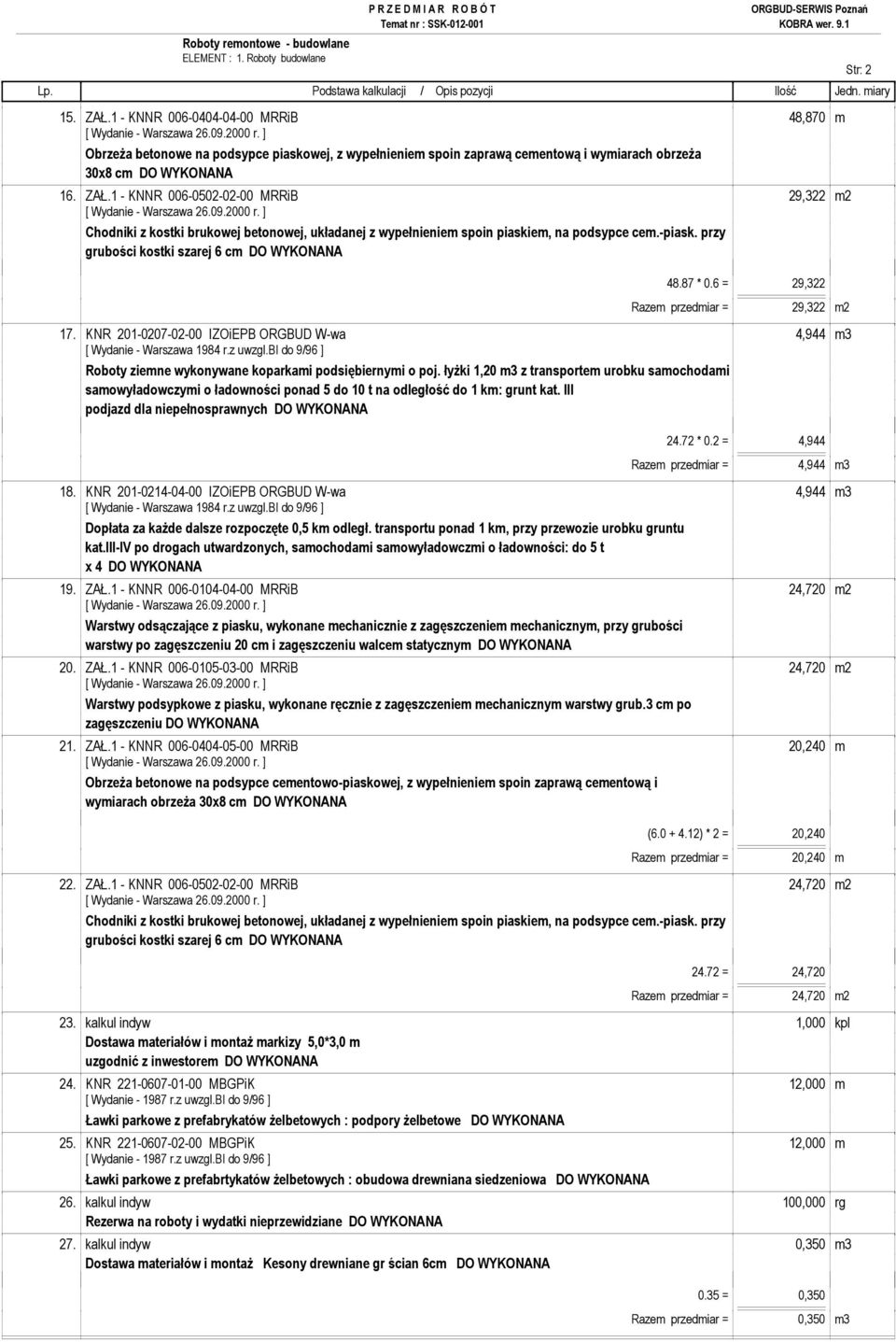 bi do 9/96 ] Roboty ziemne wykonywane koparkami podsiębiernymi o poj. łyŝki 1,20 m3 z transportem urobku samochodami samowyładowczymi o ładowności ponad 5 do 10 t na odległość do 1 km: grunt kat.