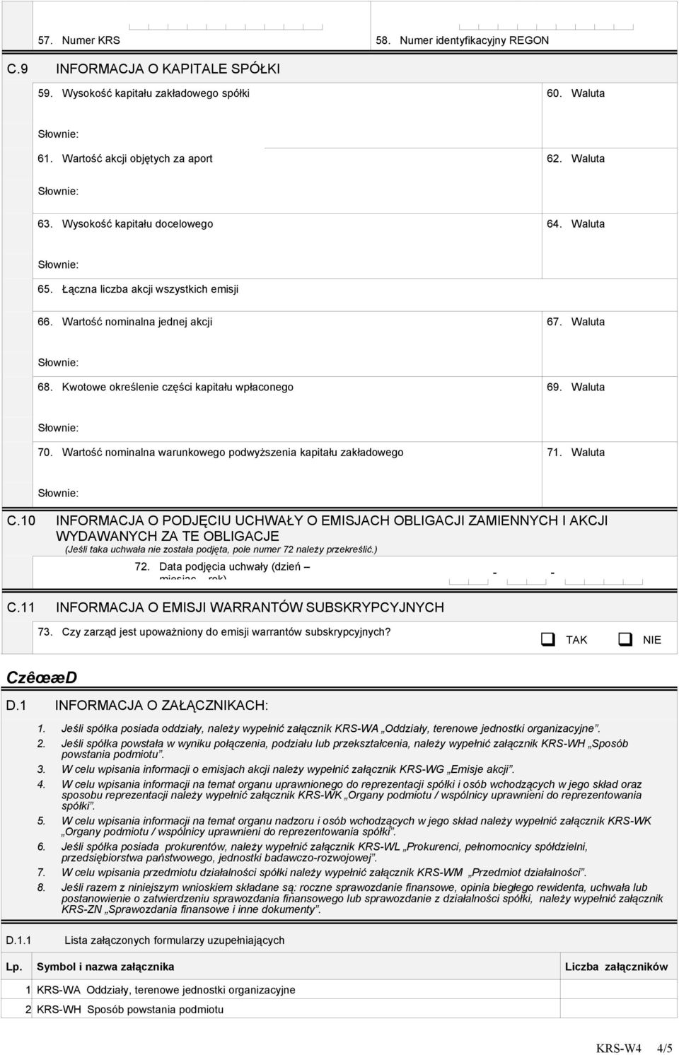 Wniosek o rejestrację podmiotu w rejestrze przedsiębiorców SPÓŁKA AKCYJNA.  q 1. Nowego podmiotu q 2. KRS-W4. CzêœæA CORS - PDF Darmowe pobieranie