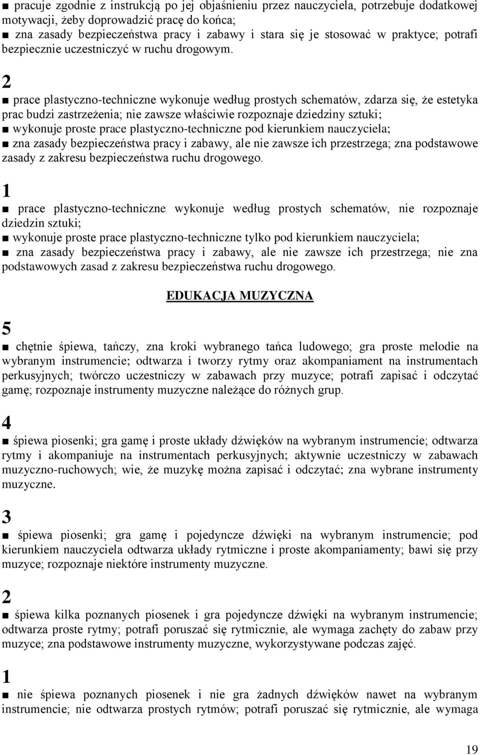 2 prace plastyczno-techniczne wykonuje według prostych schematów, zdarza się, że estetyka prac budzi zastrzeżenia; nie zawsze właściwie rozpoznaje dziedziny sztuki; wykonuje proste prace