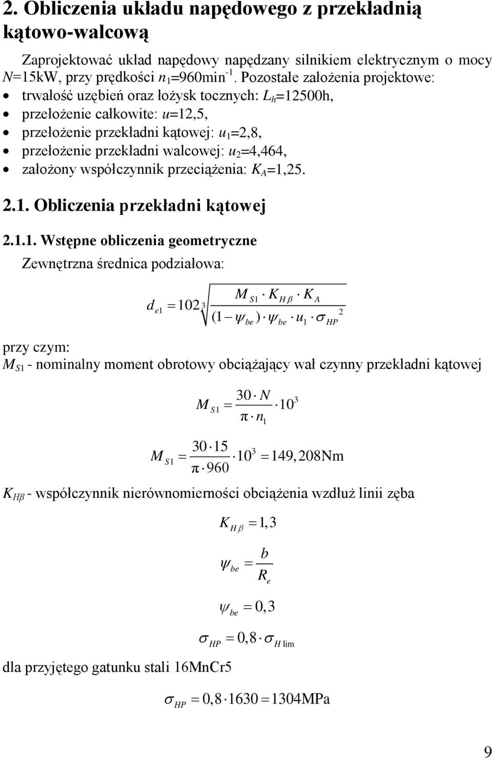 preciążenia: K,5... Oblicenia prekłani kątwej.