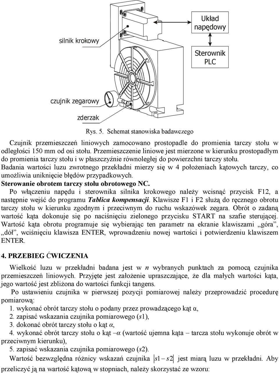 Przemieszczenie liniowe jest mierzone w kierunku prostopadłym do promienia tarczy stołu i w płaszczyźnie równoległej do powierzchni tarczy stołu.