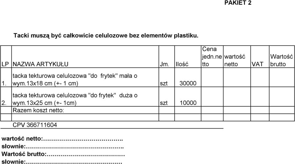 tacka tekturowa celulozowa "do frytek" mała o wym.