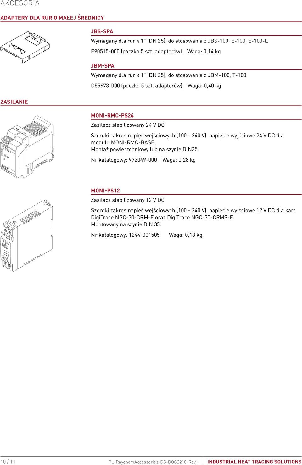 adapterów) Waga: 0,40 kg Zasilanie MONI-RMC-PS24 Zasilacz stabilizowan 24 V DC Szeroki zakres napięć wejściowch (100-240 V), napięcie wjściowe 24 V DC dla modułu MONI-RMC-BASE.
