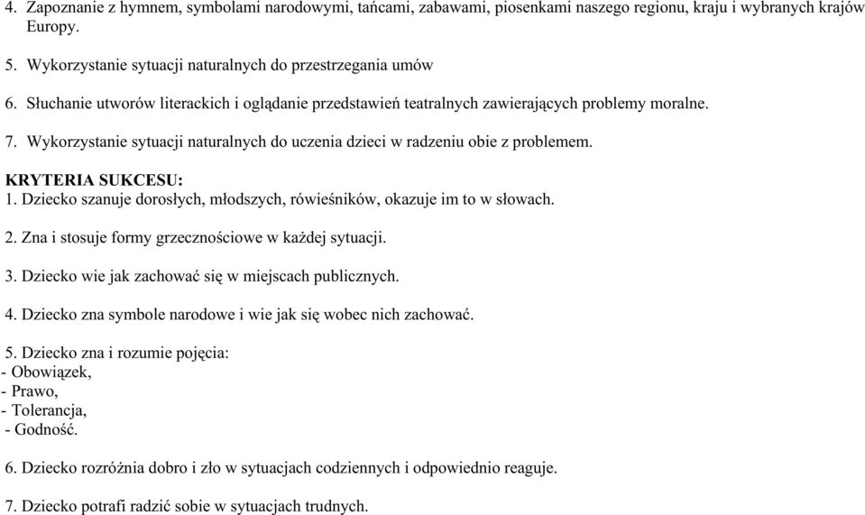 KRYTERIA SUKCESU: 1. Dziecko szanuje dorosłych, młodszych, rówieśników, okazuje im to w słowach. 2. Zna i stosuje formy grzecznościowe w kaŝdej sytuacji. 3.