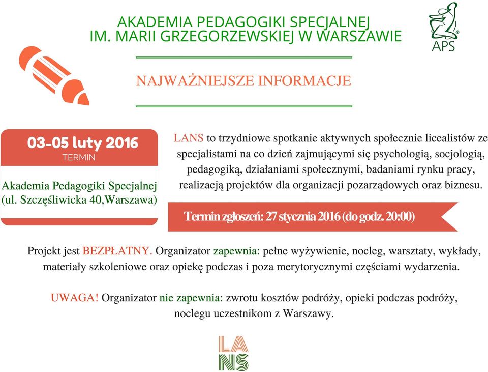 działaniami społecznymi, badaniami rynku pracy, realizacją projektów dla organizacji pozarządowych oraz biznesu. Termin zgłoszeń: 27 stycznia 2016 (do godz.