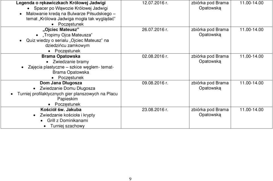Dom Jana Długosza Zwiedzanie Domu Długosza Turniej profilaktycznych gier planszowych na Placu Papieskim Kościół św.