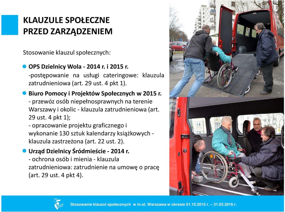 -przewóz osób niepełnosprawnych na terenie Warszawy i okolic -klauzula zatrudnieniowa (art. 29 ust.