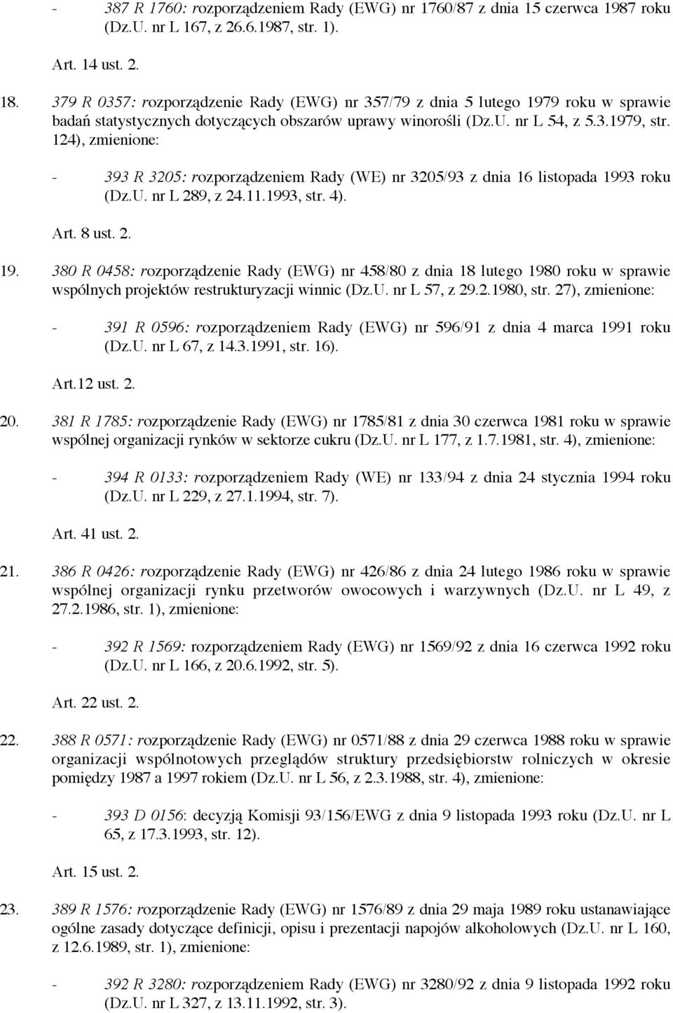 124), zmienione: - 393 R 3205: rozporządzeniem Rady (WE) nr 3205/93 z dnia 16 listopada 199