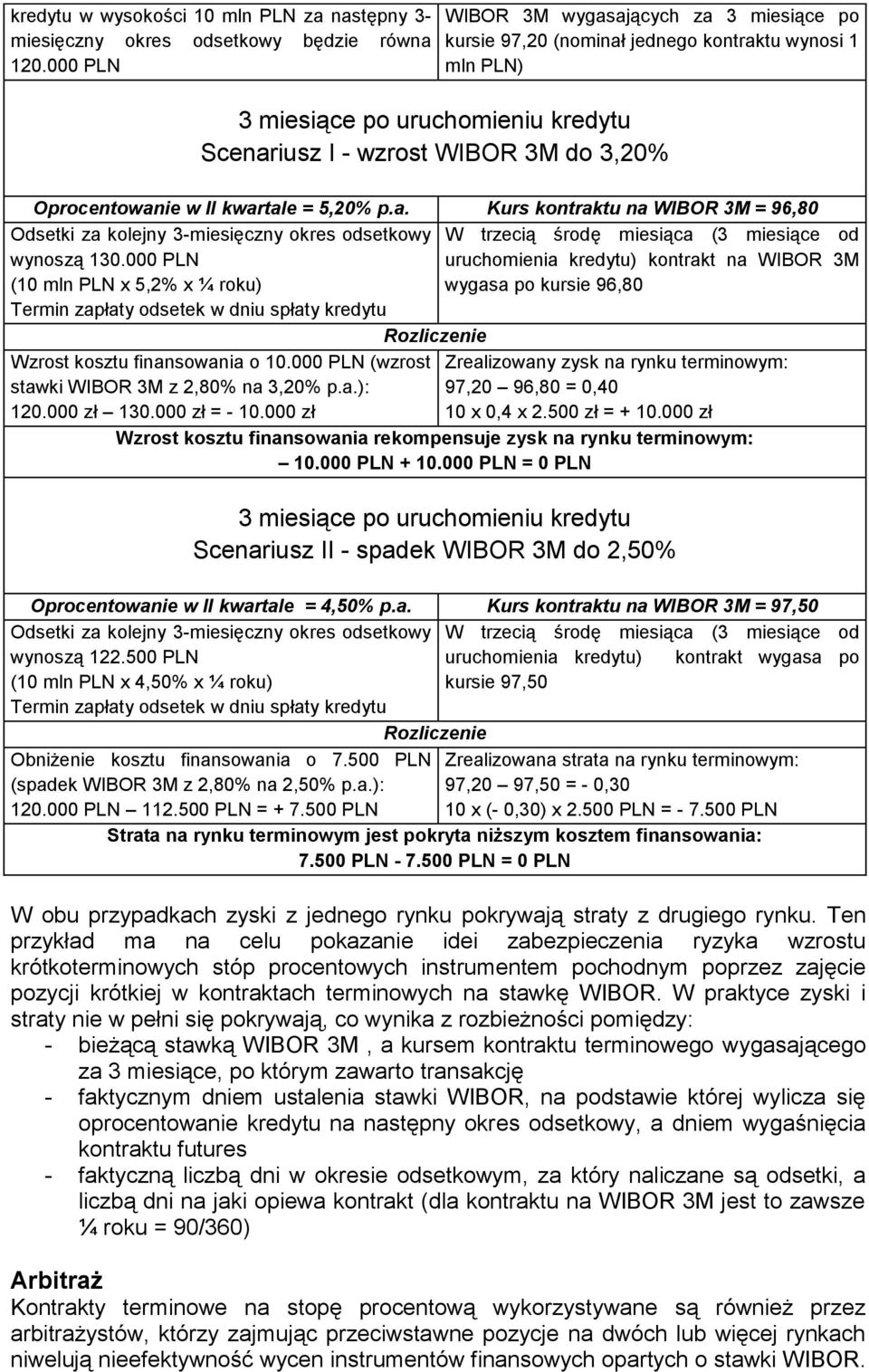 kwartale = 5,20% p.a. Kurs kontraktu na WIBOR 3M = 96,80 Odsetki za kolejny 3-miesięczny okres odsetkowy W trzecią środę miesiąca (3 miesiące od wynoszą 130.