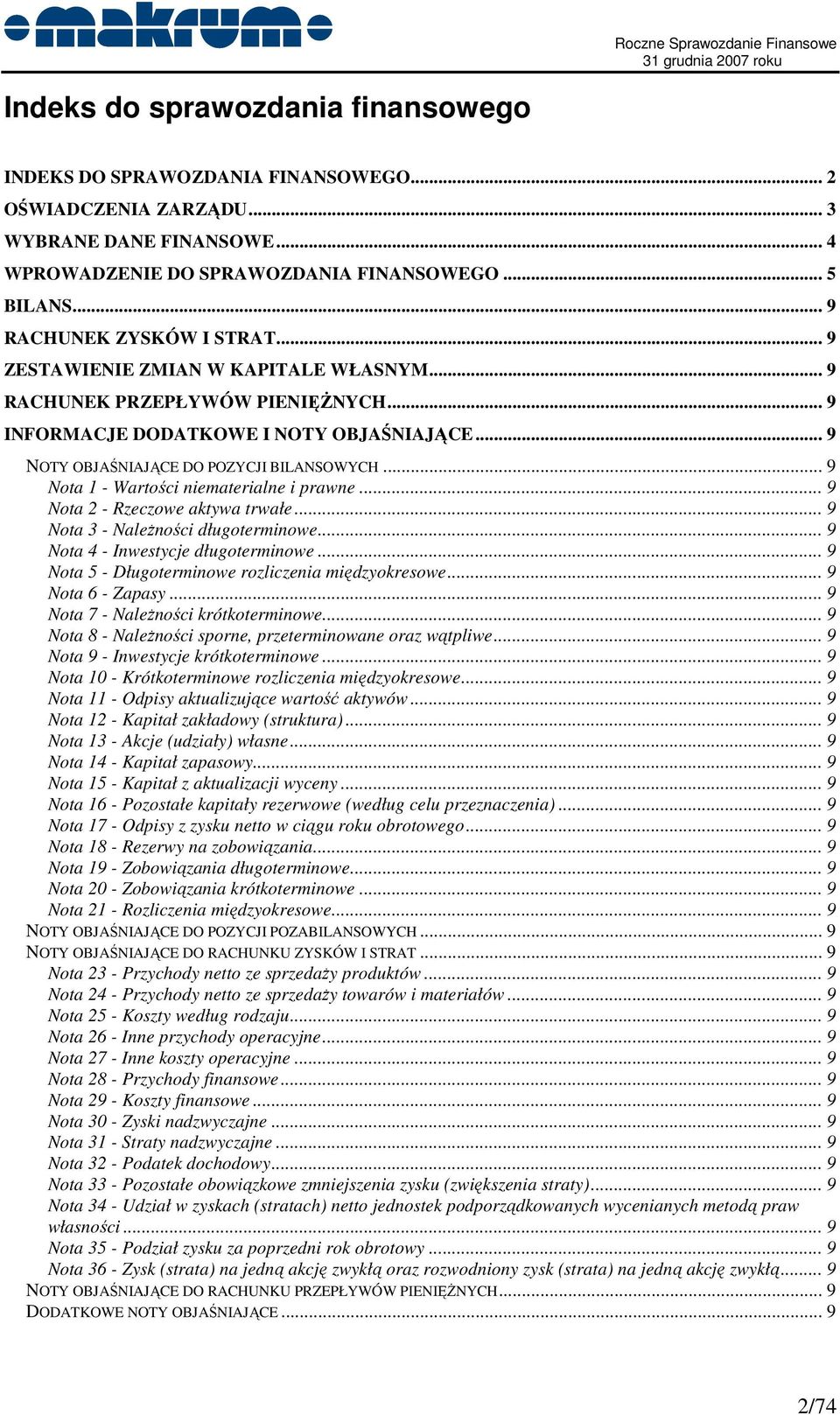 .. 9 Nota 1 - Wartości niematerialne i prawne... 9 Nota 2 - Rzeczowe aktywa trwałe... 9 Nota 3 - NaleŜności długoterminowe... 9 Nota 4 - Inwestycje długoterminowe.