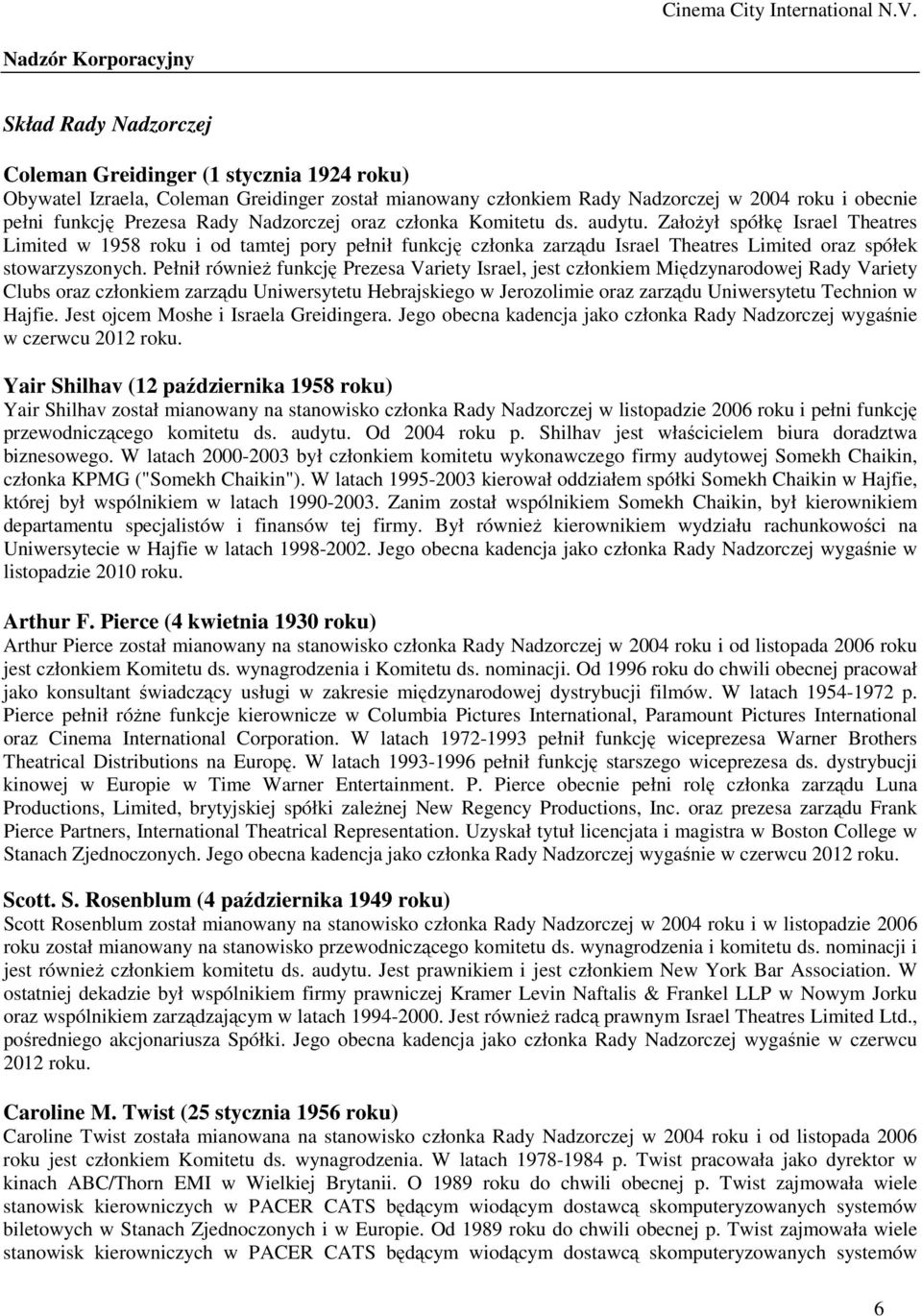 Założył spółkę Israel Theatres Limited w 1958 roku i od tamtej pory pełnił funkcję członka zarządu Israel Theatres Limited oraz spółek stowarzyszonych.