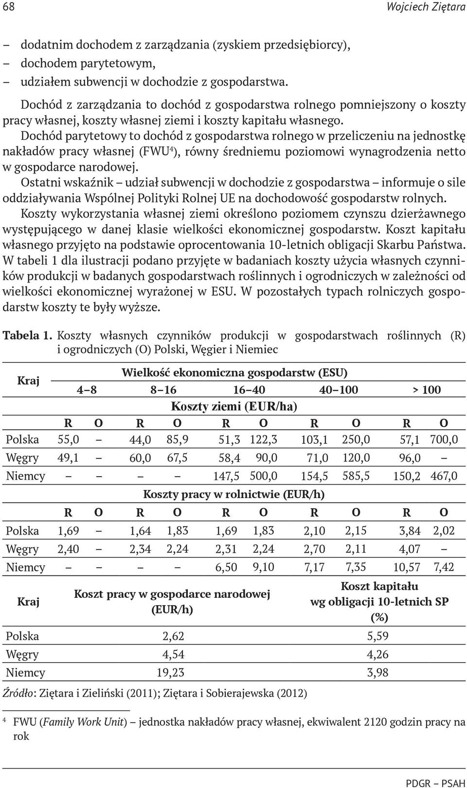 Dochód parytetowy to dochód z gospodarstwa rolnego w przeliczeniu na jednostkę nakładów pracy własnej (FWU 4 ), równy średniemu poziomowi wynagrodzenia netto w gospodarce narodowej.