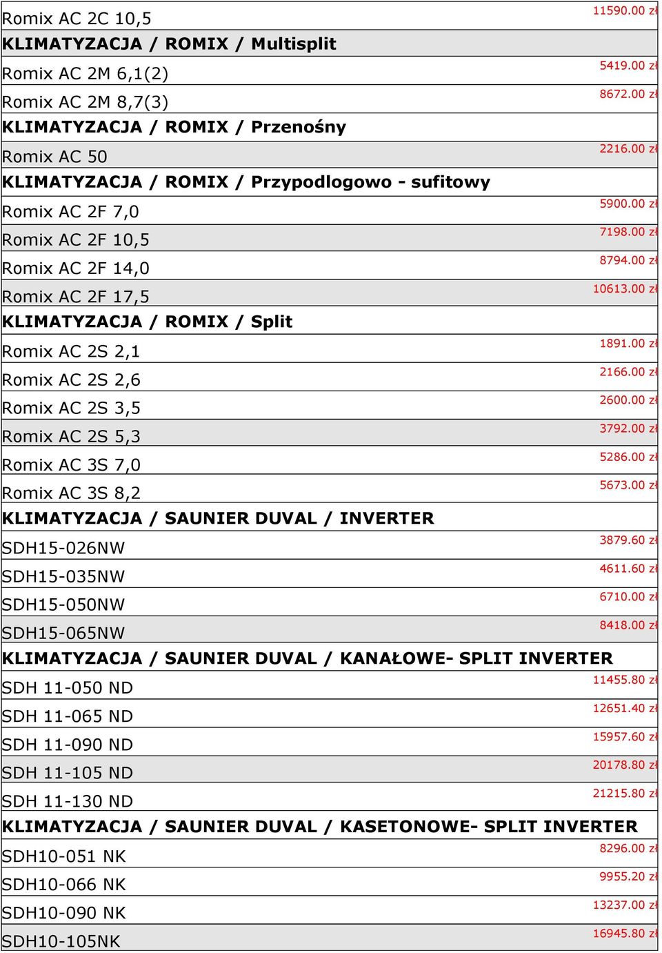 DUVAL / INVERTER SDH15-026NW SDH15-035NW SDH15-050NW SDH15-065NW KLIMATYZACJA / SAUNIER DUVAL / KANAŁOWE- SPLIT INVERTER SDH 11-050 ND SDH 11-065 ND SDH 11-090 ND SDH 11-105 ND SDH 11-130 ND 11590.