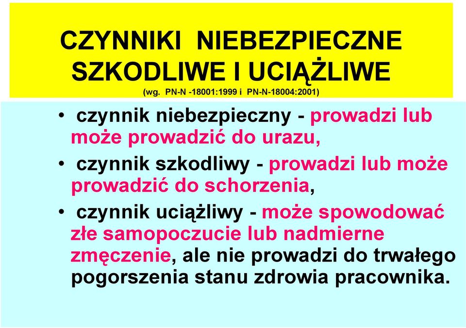 do urazu, czynnik szkodliwy - prowadzi lub może prowadzić do schorzenia, czynnik