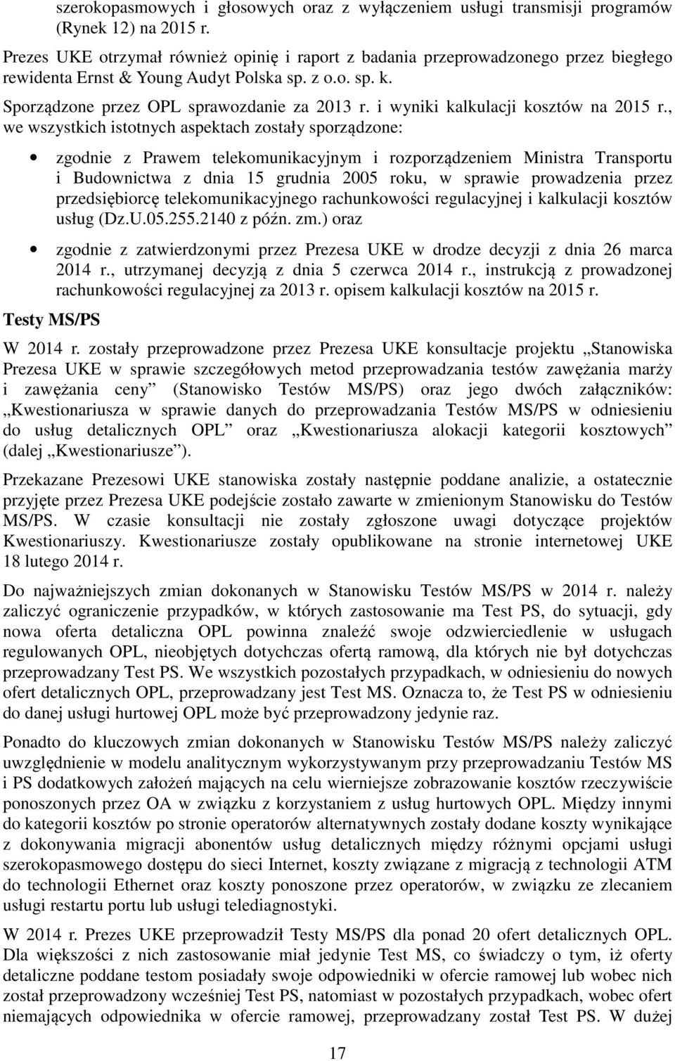 i wyniki kalkulacji kosztów na 2015 r.
