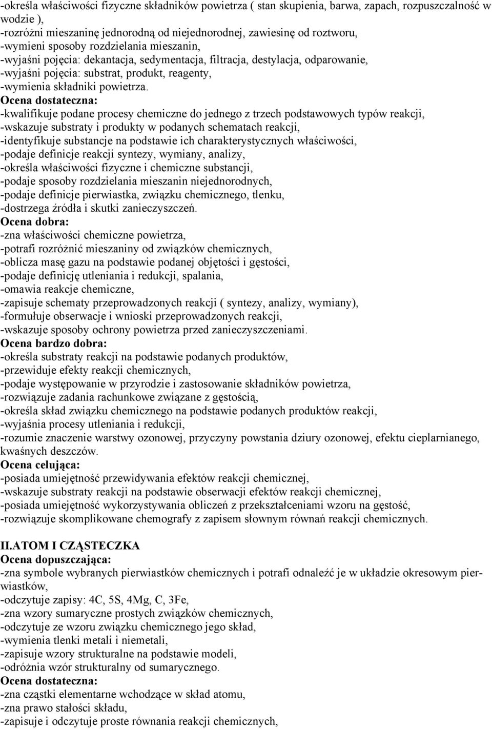 -kwalifikuje podane procesy chemiczne do jednego z trzech podstawowych typów reakcji, -wskazuje substraty i produkty w podanych schematach reakcji, -identyfikuje substancje na podstawie ich