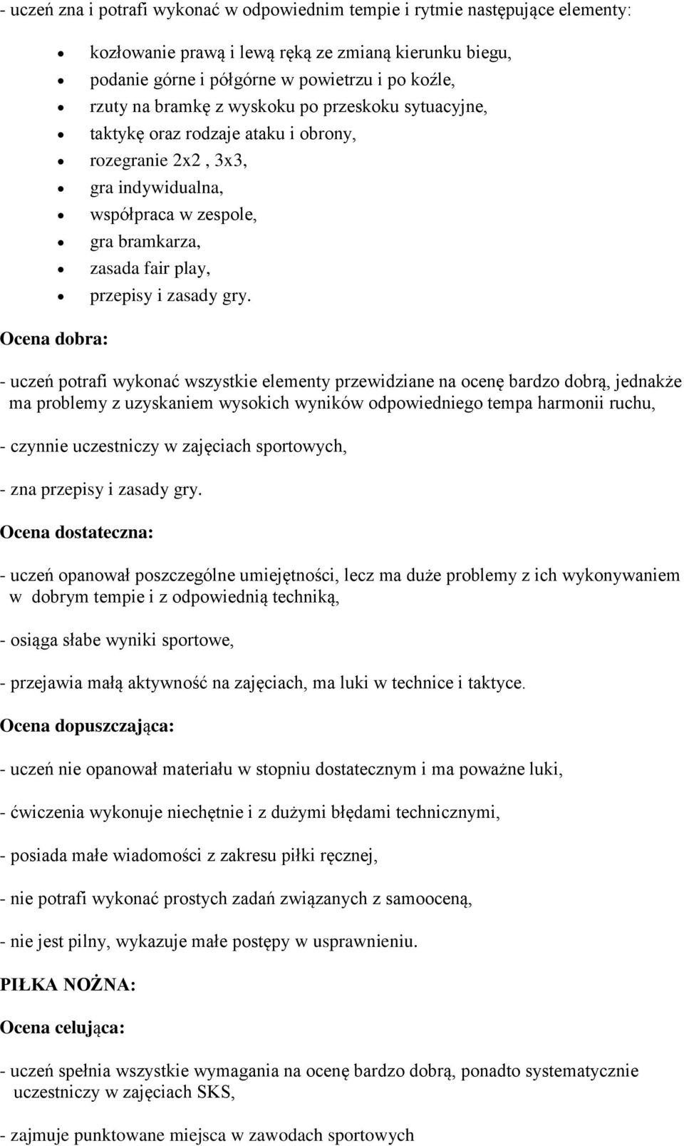 ma problemy z uzyskaniem wysokich wyników odpowiedniego tempa harmonii ruchu, - zna przepisy i zasady gry. - przejawia małą aktywność na zajęciach, ma luki w technice i taktyce.