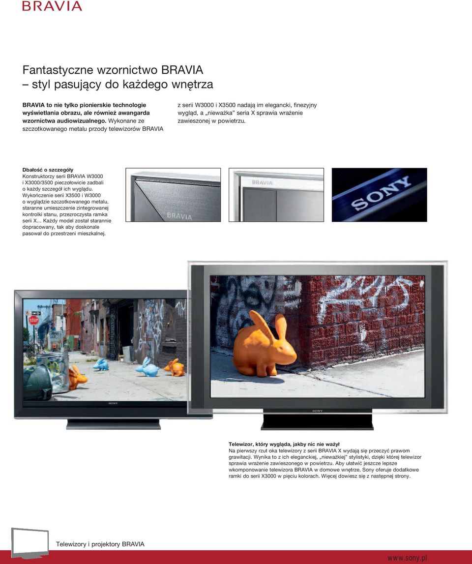 Dbałość o szczegóły Konstruktorzy serii BRAVIA W3000 i X3000/3500 pieczołowicie zadbali o każdy szczegół ich wyglądu.