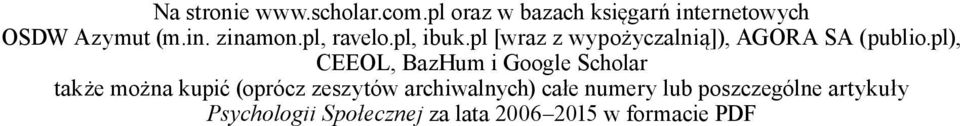 pl), CEEOL, BazHum i Google Scholar także można kupić (oprócz zeszytów archiwalnych)