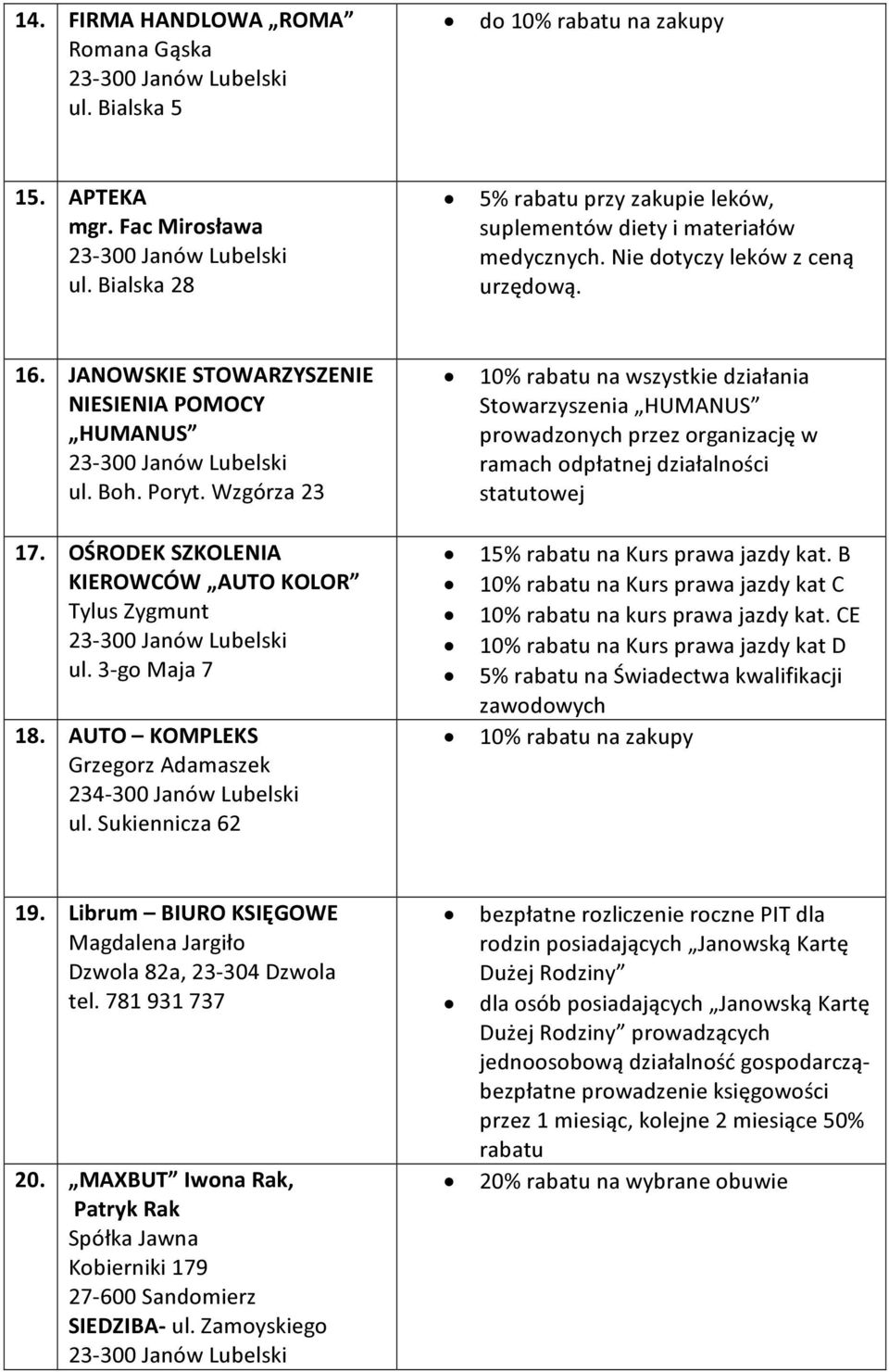 AUTO KOMPLEKS Grzegorz Adamaszek 234-300 Janów Lubelski ul.