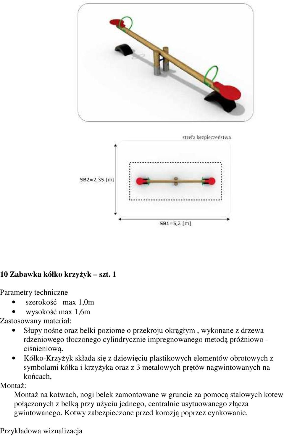 cylindrycznie impregnowanego metodą próżniowo - ciśnieniową.