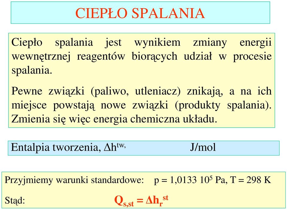 Pewne związki (paliwo, utleniacz) znikają, a na ich miejsce powstają nowe związki (produkty