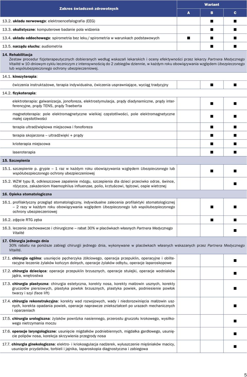 Rehabilitacja Zestaw procedur fizjoterapeutyczych dobieraych według wskazań lekarskich i ocey efektywości przez lekarzy Partera Medyczego Vitalité w 10-diowym cyklu lecziczym z itesywością do 2
