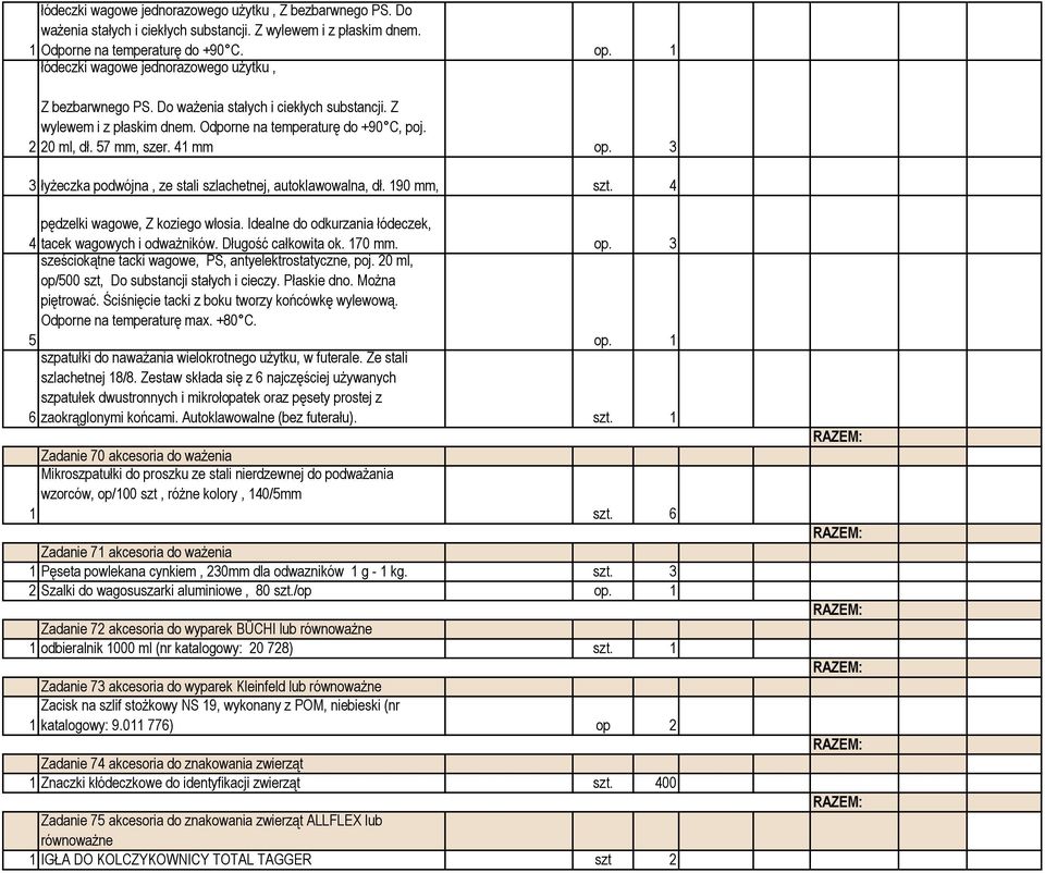 3 3 łyżeczka podwójna, ze stali szlachetnej, autoklawowalna, dł. 90 mm, szt. 4 pędzelki wagowe, Z koziego włosia. Idealne do odkurzania łódeczek, 4 tacek wagowych i odważników. Długość całkowita ok.