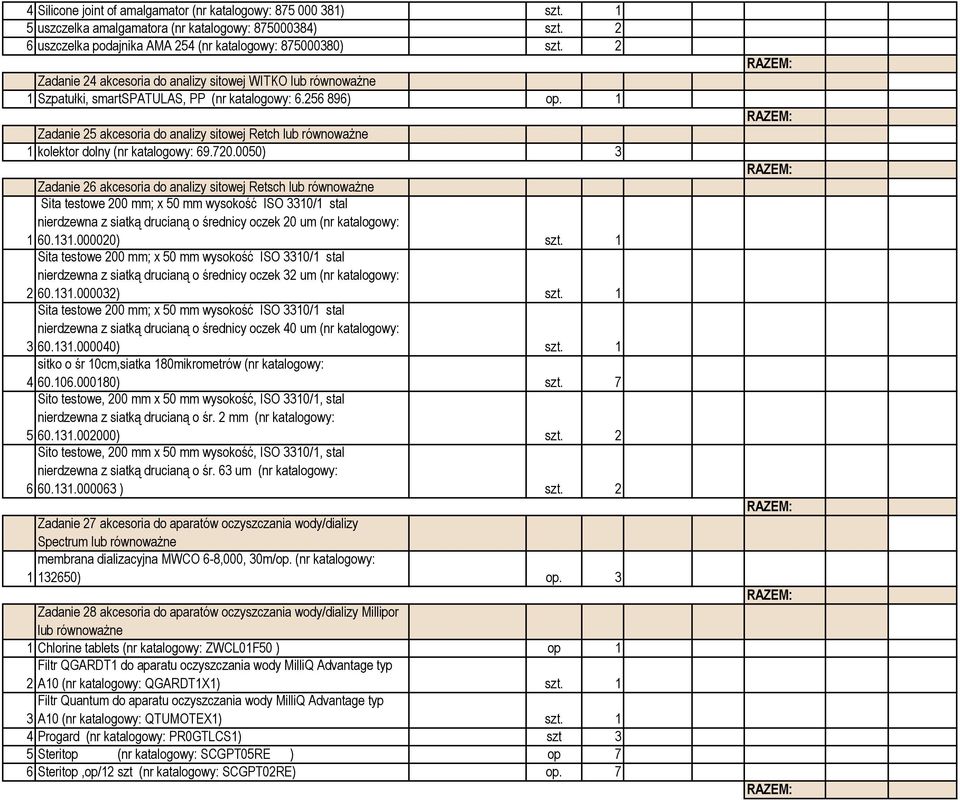 Zadanie 25 akcesoria do analizy sitowej Retch lub równoważne kolektor dolny (nr katalogowy: 69.720.