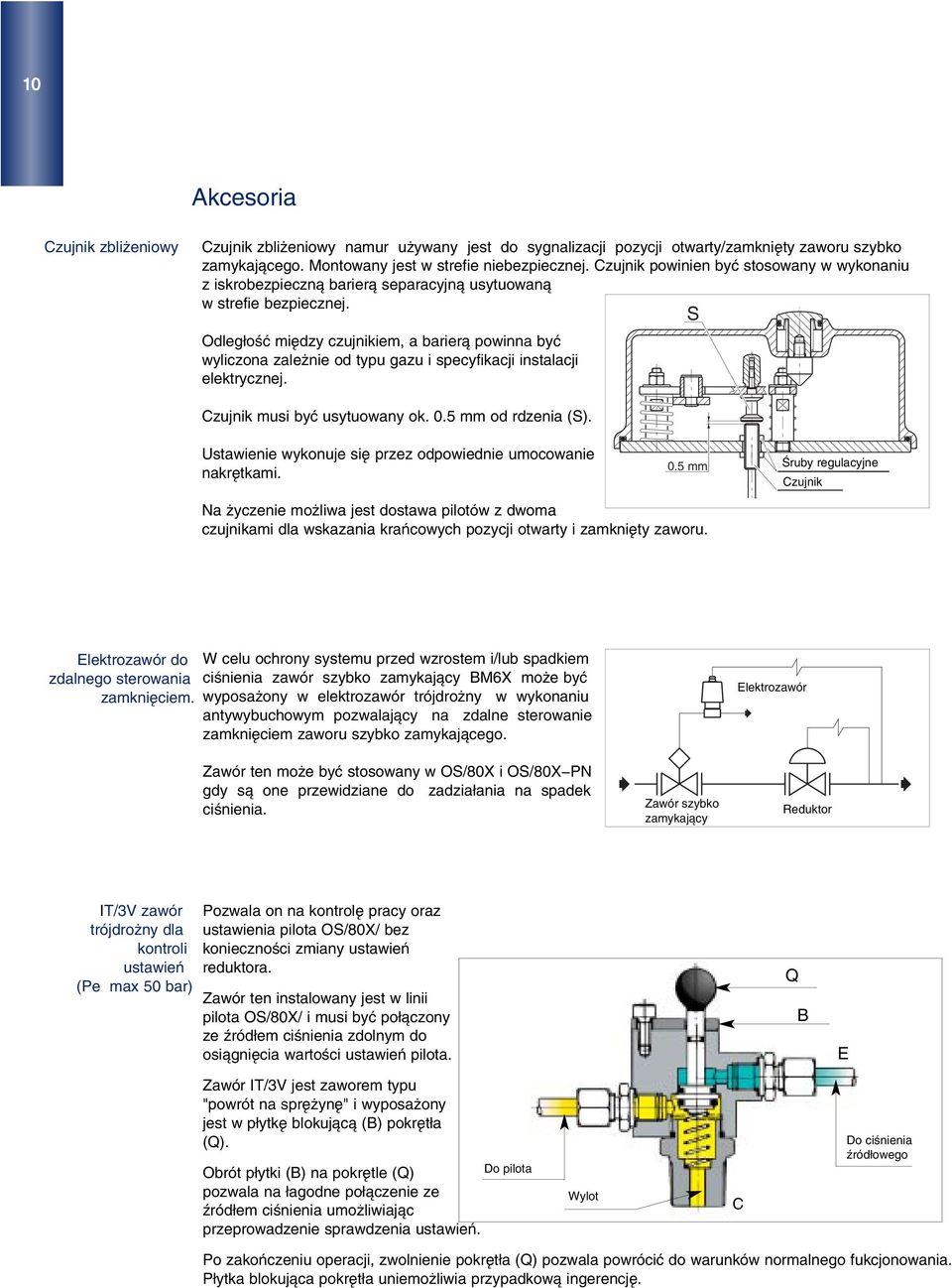 S Odległość między czujnikiem, a barierą powinna być wyliczona zależnie od typu gazu i specyfikacji instalacji elektrycznej. Czujnik musi być usytuowany ok. 0.5 mm od rdzenia (S).