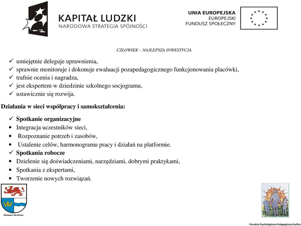 Działania w sieci współpracy i samokształcenia: Spotkanie organizacyjne Integracja uczestników sieci, Rozpoznanie potrzeb i zasobów,