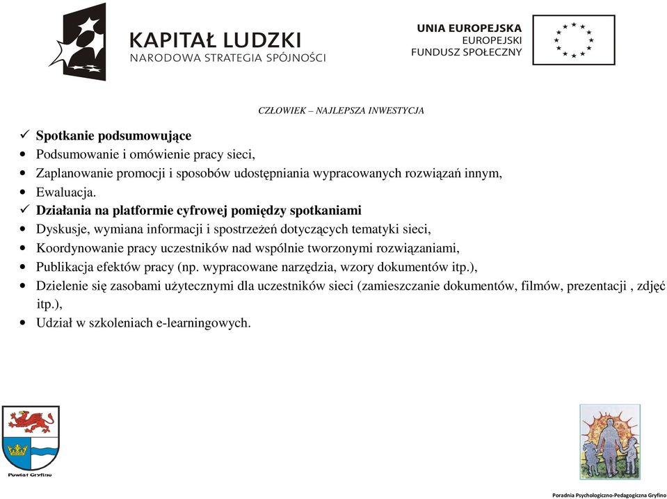 Działania na platformie cyfrowej pomiędzy spotkaniami Dyskusje, wymiana informacji i spostrzeżeń dotyczących tematyki sieci, Koordynowanie pracy