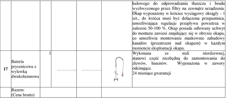 Okap posiada odlewany uchwyt do montażu zawiesi znajdujący się w obrysie okapu, co umożliwia montowanie maskownic zabudowy kanałów (przestrzeni nad okapem) w każdym