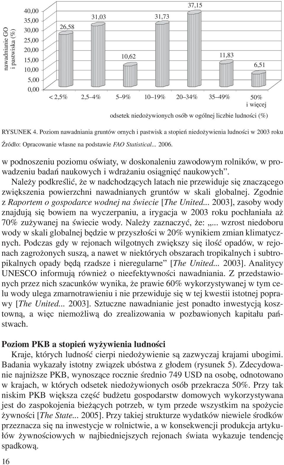 Poziom nawadniania gruntów ornych i pastwisk a stopieñ niedo ywienia ludnoœci w 2003 roku w podnoszeniu poziomu oœwiaty, w doskonaleniu zawodowym rolników, w prowadzeniu badañ naukowych i wdra aniu