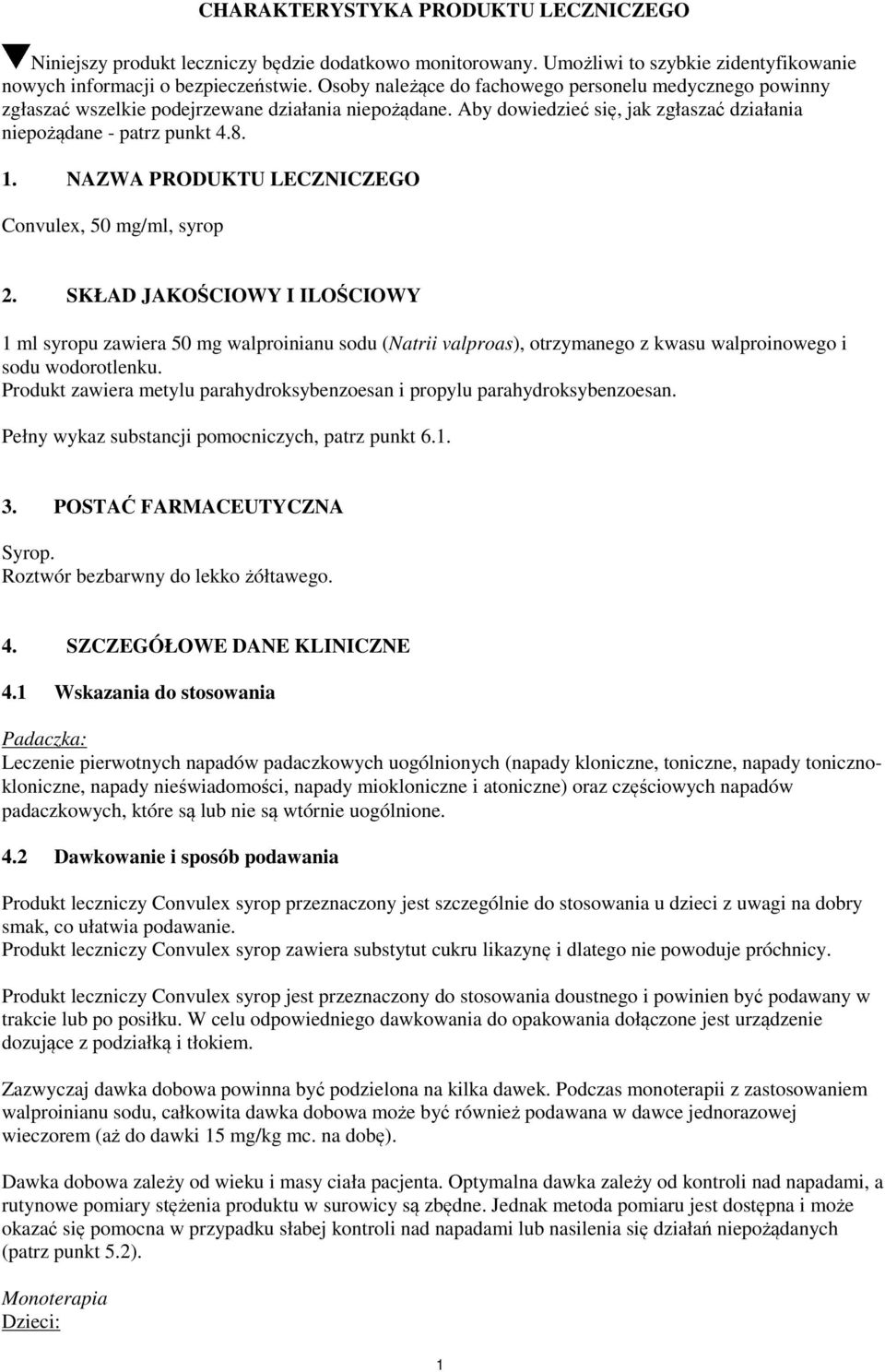 NAZWA PRODUKTU LECZNICZEGO Convulex, 50 mg/ml, syrop 2.
