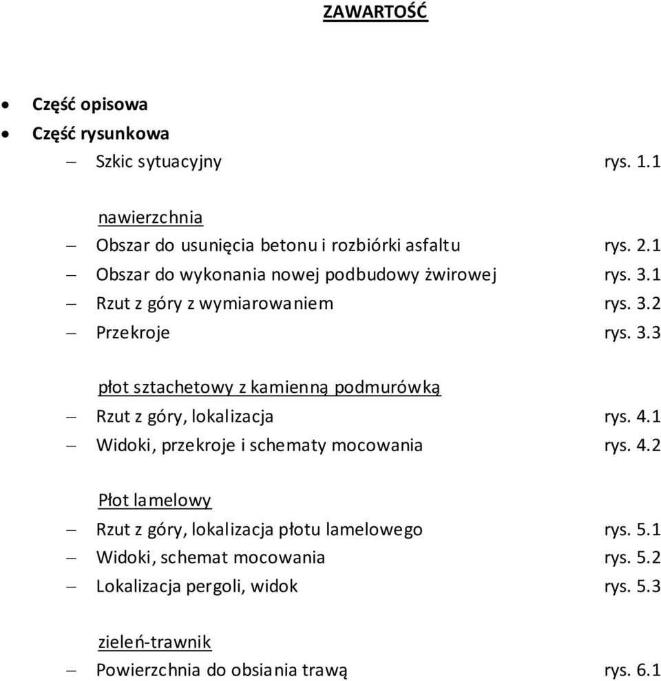 4.1 Widoki, przekroje i schematy mocowania rys. 4.2 Płot lamelowy Rzut z góry, lokalizacja płotu lamelowego rys. 5.