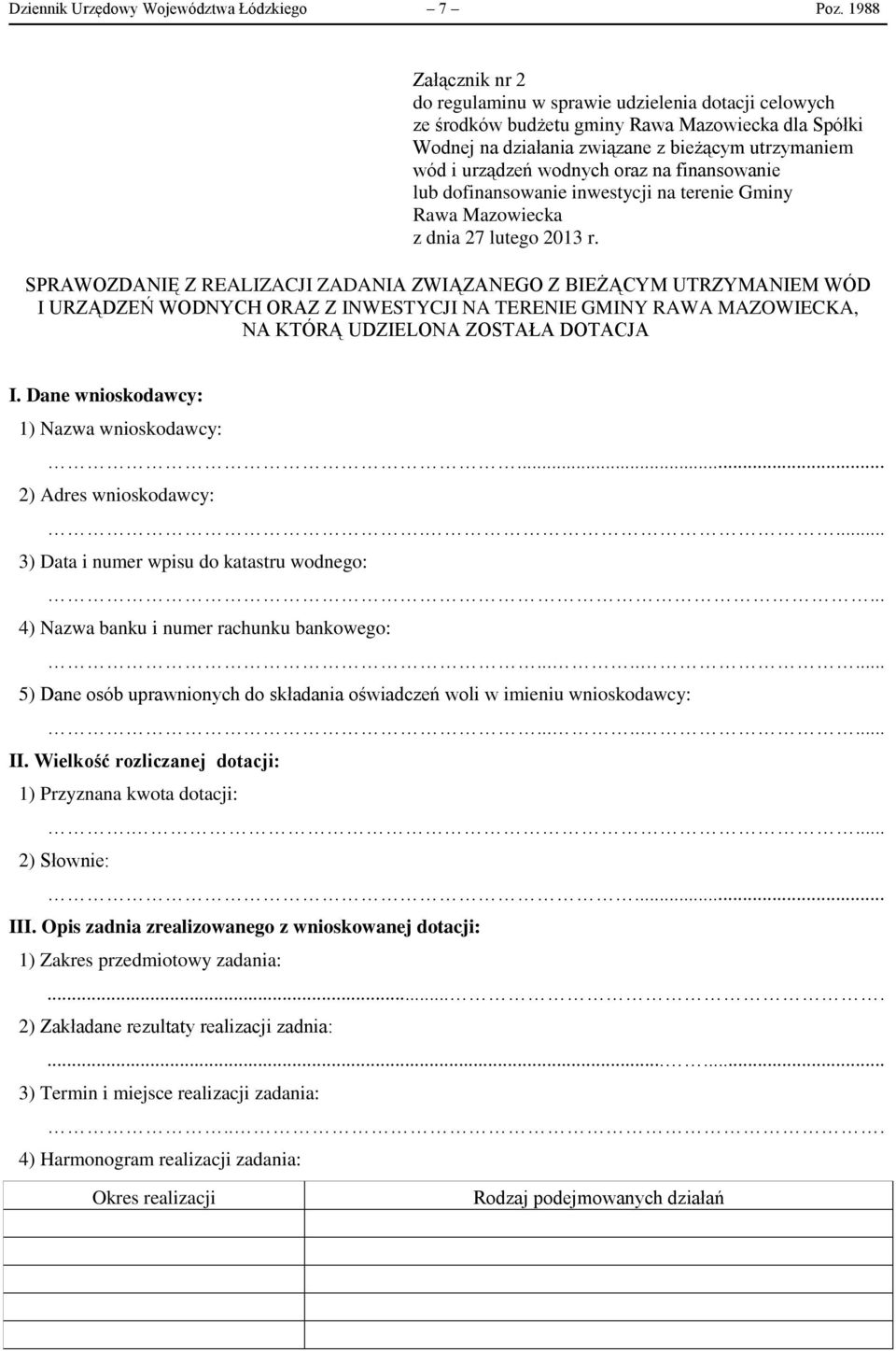 oraz na finansowanie lub dofinansowanie inwestycji na terenie Gminy Rawa Mazowiecka z dnia 27 lutego 2013 r.