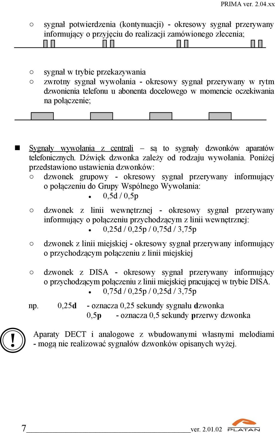 Dźwięk dzwonka zależy od rodzaju wywołania.