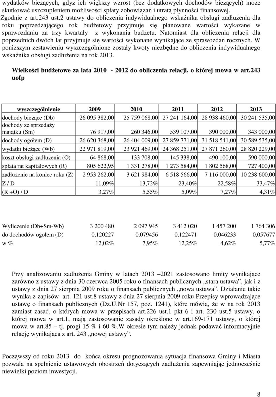 Natomiast dla obliczenia relacji dla poprzednich dwóch lat przyjmuje się wartości wykonane wynikające ze sprawozdań rocznych.