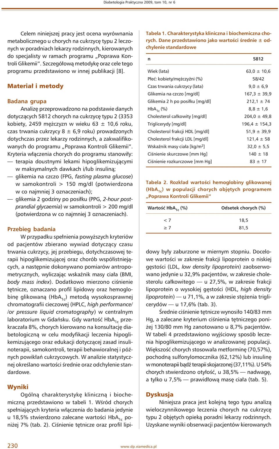 Materiał i metody Badana grupa Analizę przeprowadzono na podstawie danych dotyczących 5812 chorych na cukrzycę typu 2 (3353 kobiety, 2459 mężczyzn w wieku 63 ± 10,6 roku, czas trwania cukrzycy 8 ±