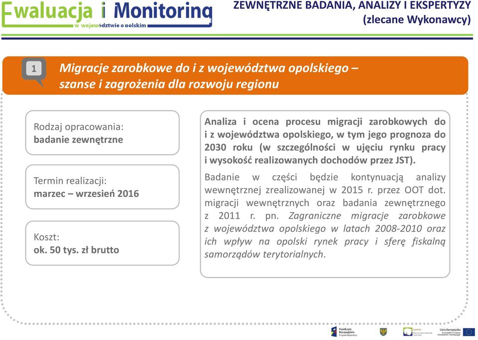 zł brutto Analiza i ocena procesu migracji zarobkowych do i z województwa opolskiego, w tym jego prognoza do 2030 roku (w szczególności w ujęciu rynku pracy i wysokość realizowanych