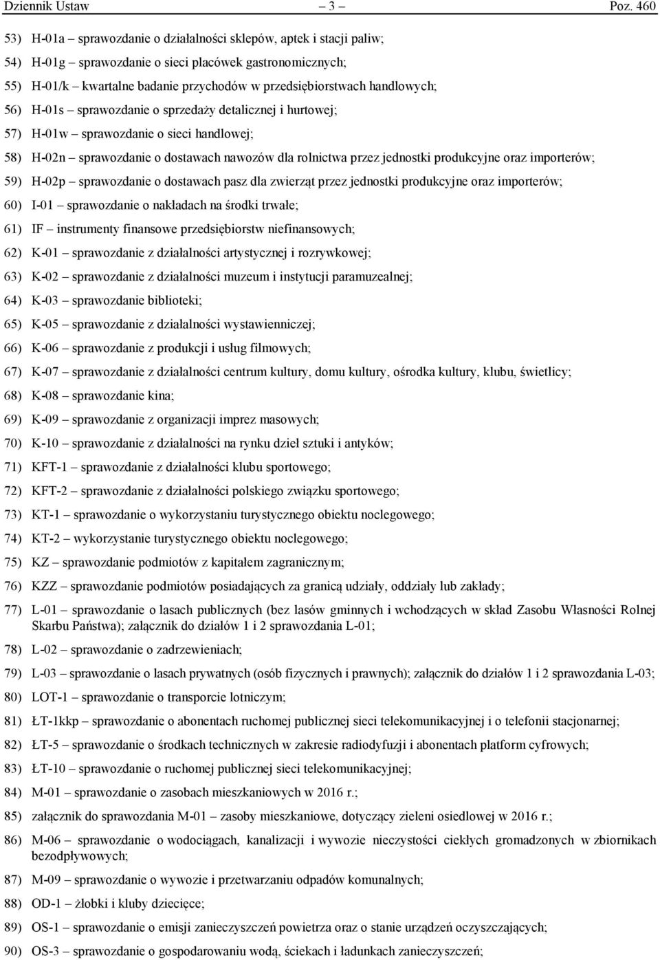 handlowych; 56) H-01s sprawozdanie o sprzedaży detalicznej i hurtowej; 57) H-01w sprawozdanie o sieci handlowej; 58) H-02n sprawozdanie o dostawach nawozów dla rolnictwa przez jednostki produkcyjne