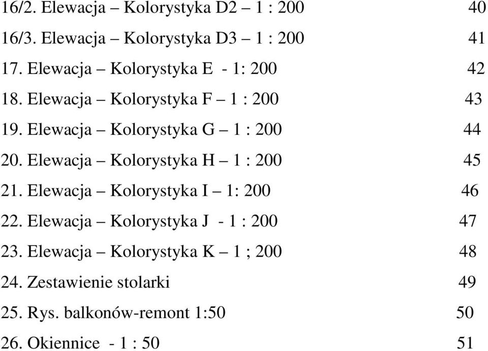 Elewacja Kolorystyka G 44 20. Elewacja Kolorystyka H 45 21. Elewacja Kolorystyka I 1: 200 46 22.