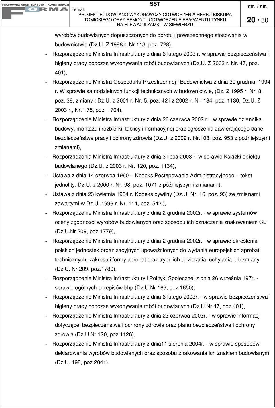 401), - Rozporządzenie Ministra Gospodarki Przestrzennej i Budownictwa z dnia 30 grudnia 1994 r. W sprawie samodzielnych funkcji technicznych w budownictwie, (Dz. Z 1995 r. Nr. 8, poz.