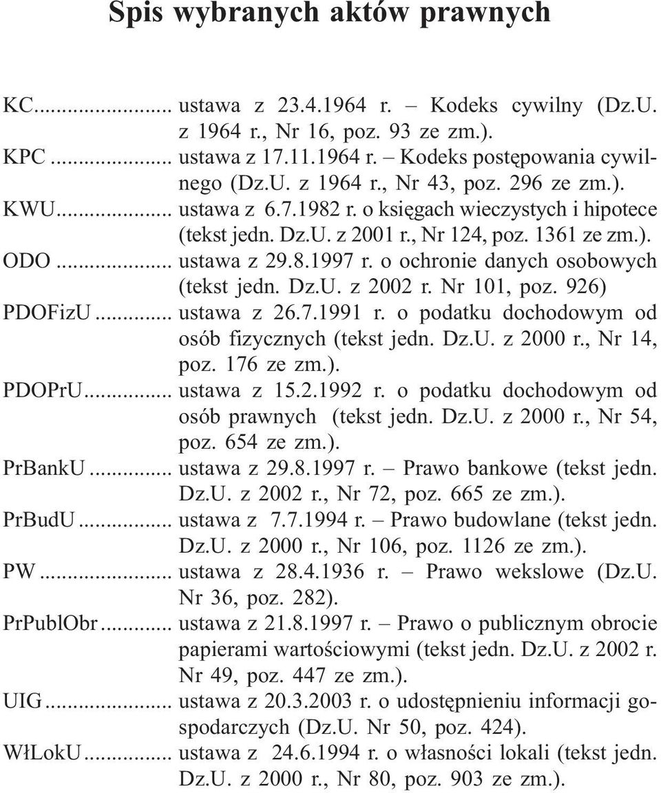 o ochronie danych osobowych (tekst jedn. Dz.U. z 2002 r. Nr 101, poz. 926) PDOFizU... ustawa z 26.7.1991 r. o podatku dochodowym od osób fizycznych (tekst jedn. Dz.U. z 2000 r., Nr 14, poz. 176 ze zm.