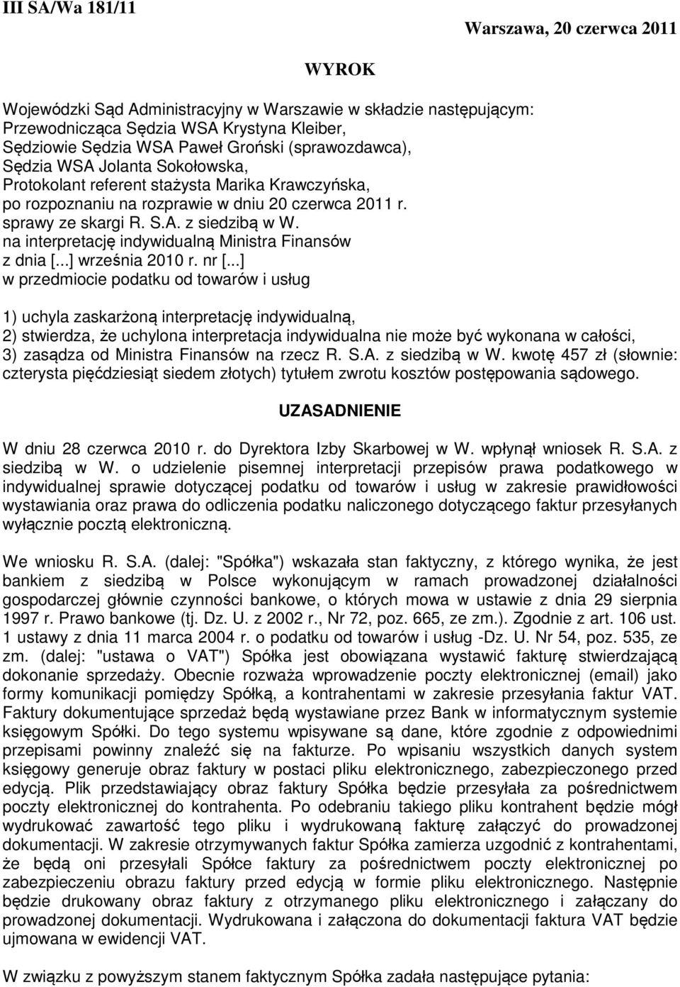 na interpretację indywidualną Ministra Finansów z dnia [...] września 2010 r. nr [.